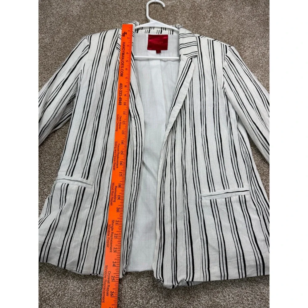 Jennifer Lopez Womens XS White Black Striped Open Front Roll‎ Tab Sleeve Blazer